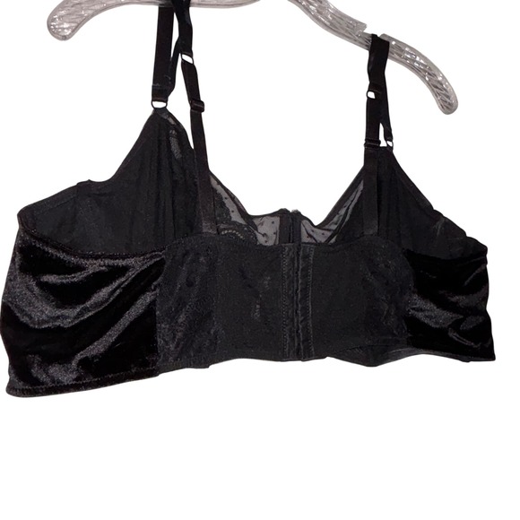 Black Velvet Lace Balconette Bra Full Cup‎ Underwire Elegant Lingerie 38DD - Picture 4 of 4